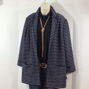 Talbots navy/white striped knit blazer XL